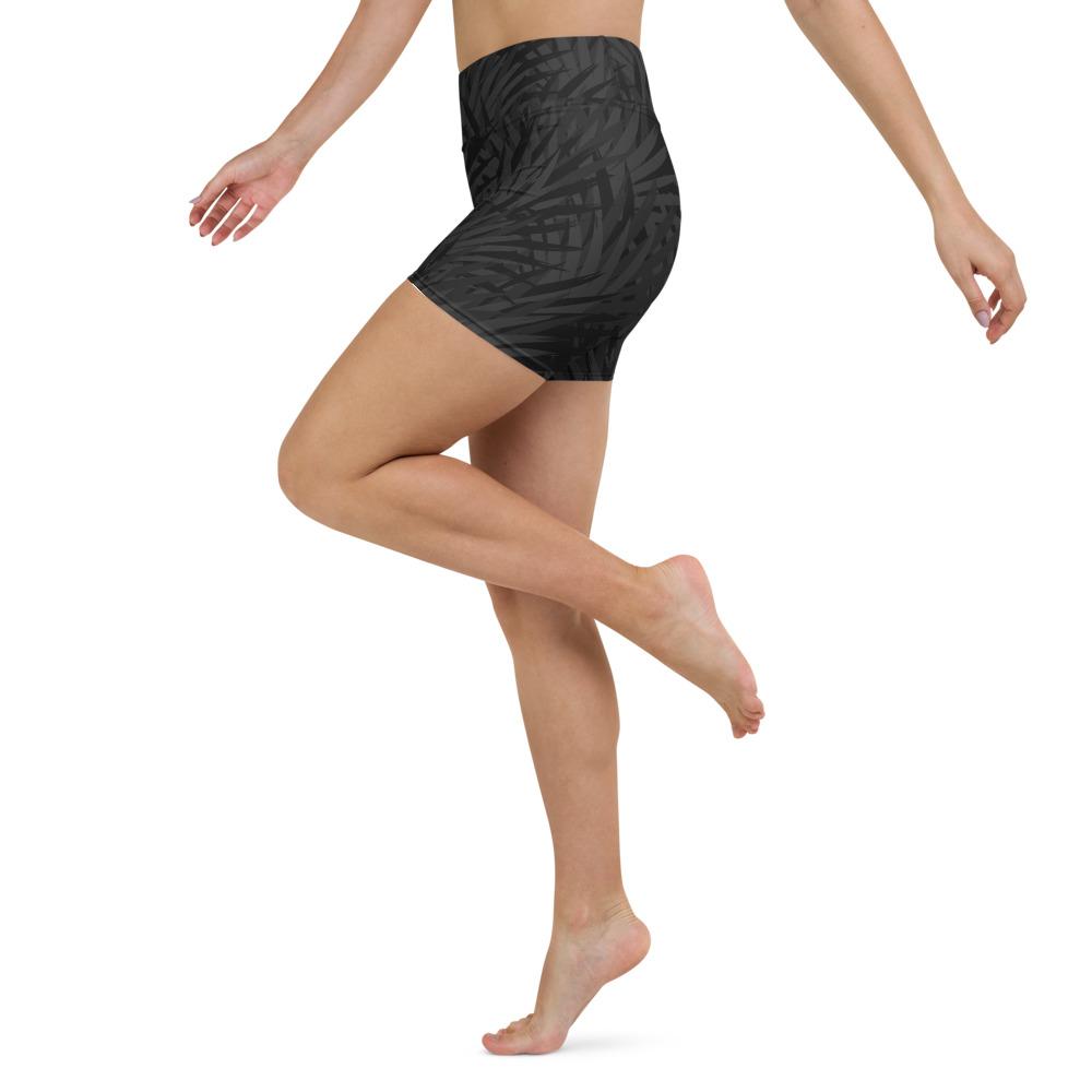 Ladies Bike/Yoga Shorts-Black Palm-TaraHuntDesigns