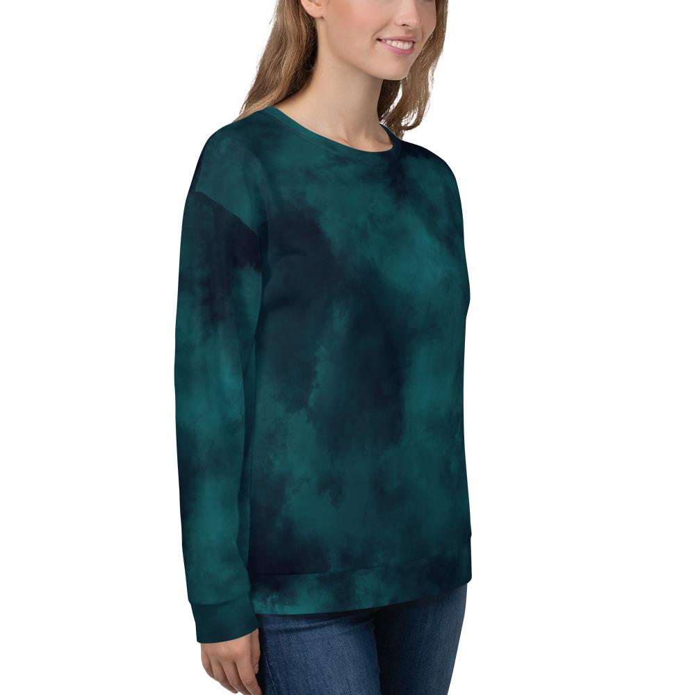 Ladies crew-neck Fleece interior Sweatshirt-Emerald Tie-Dye-TaraHuntDesigns