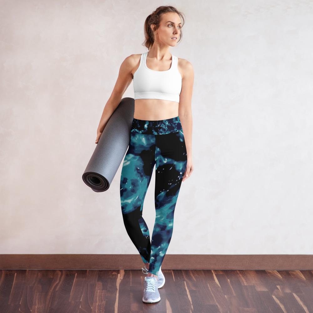 Ladies Leggings-Tie-dye Blue 4-Way Stretch with pocket-Leggings-TaraHuntDesigns