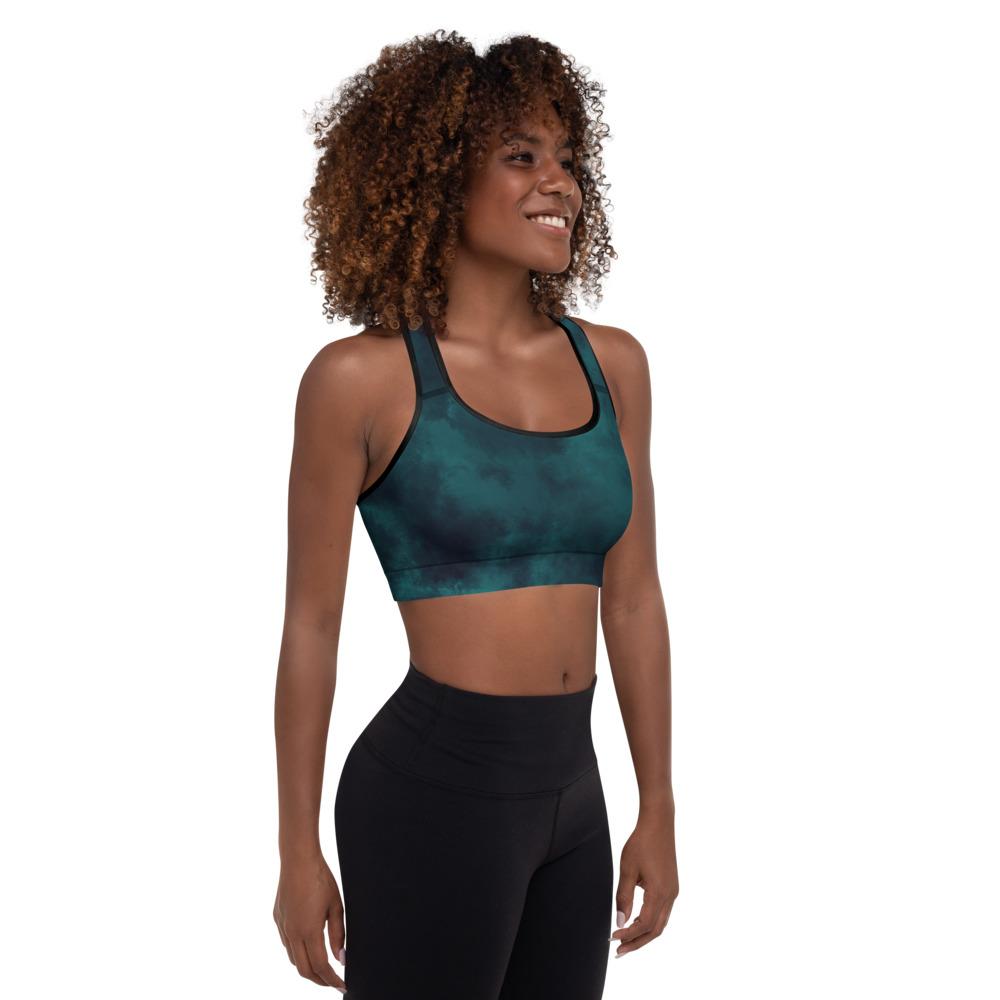 Ladies Padded Sports Bra-Emerald Tie-Dye-TaraHuntDesigns