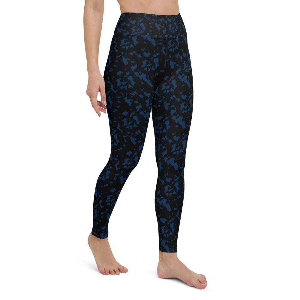 Ladies Power Yoga leggings-Blue Swirl with 4 way stretch-TaraHuntDesigns