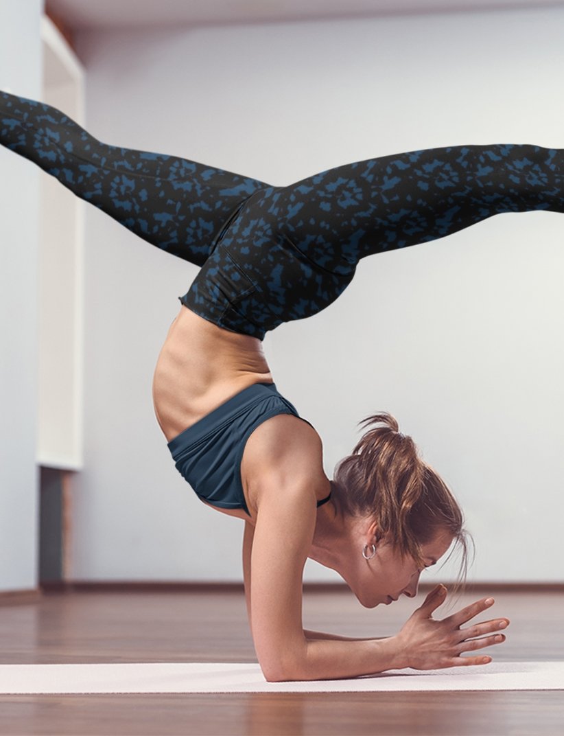 Ladies Power Yoga leggings-Blue Swirl with 4 way stretch-TaraHuntDesigns