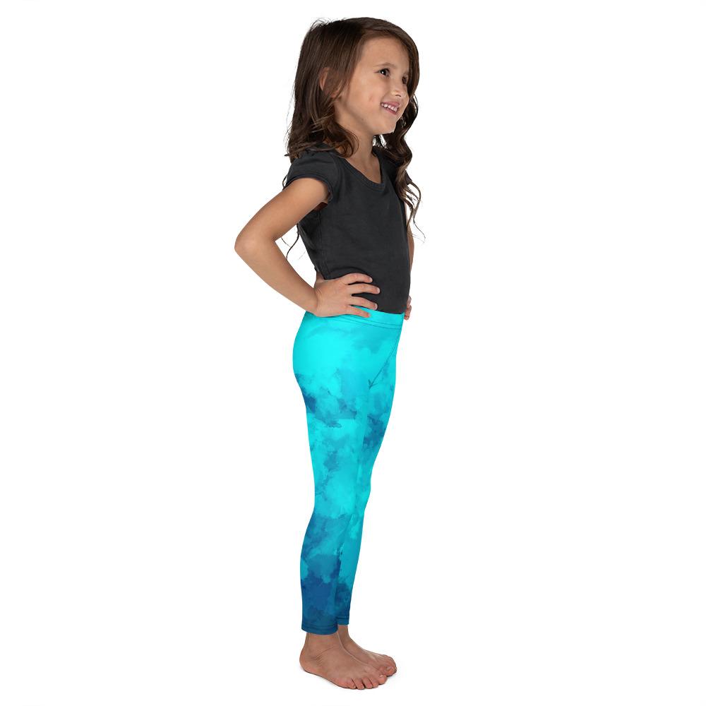 Girl's Leggings (Size 2T-7)-Turquoise Watercolor-Children's leggings-TaraHuntDesigns